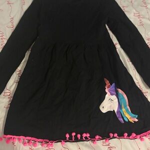 Black Dress with Unicorn and Pink Pom-Poms